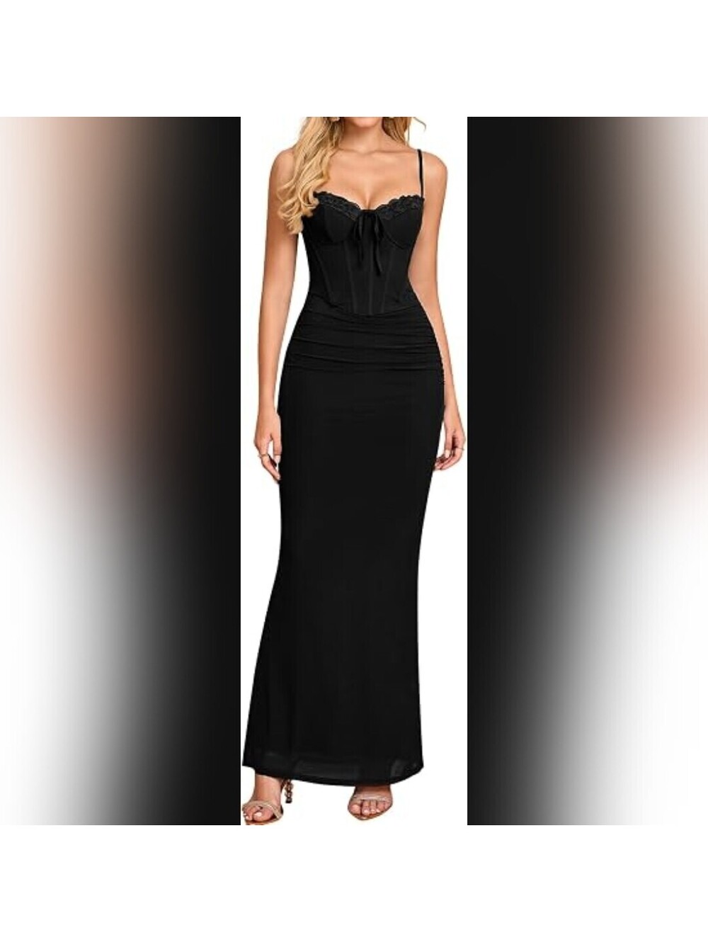 NWT KUTUMAI Vintage Lace Corset Maxi Long Bodycon Ruched Dress, M (6)